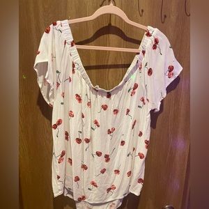 Off the shoulder cherry shirt